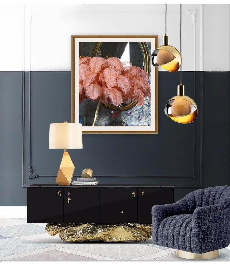 Goldene Pendelleuchte Rauchglas