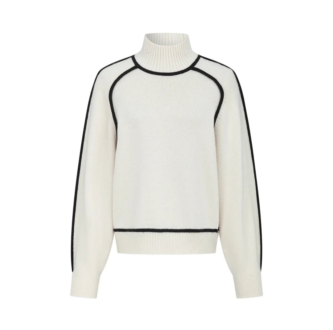 Women's cozy turtleneck sweater. Relaxed fit, contrast seams for chic fall & winter everyday style.