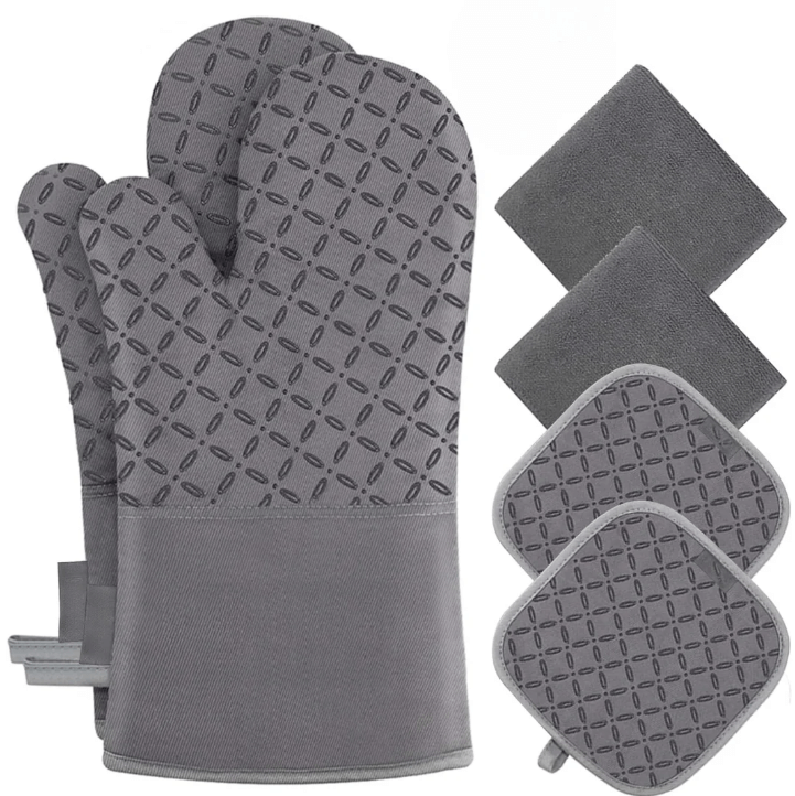 Hitzebeständiges 6er Set - Ofenhandschuhe & Topflappen