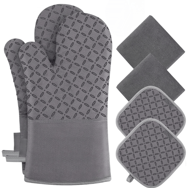Hitzebeständiges 6er Set - Ofenhandschuhe & Topflappen