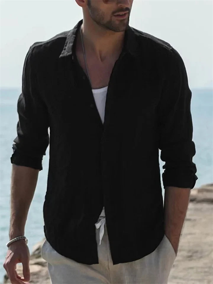 Stylish men's long sleeve button-down shirt, perfect casual or resort wear for summer.