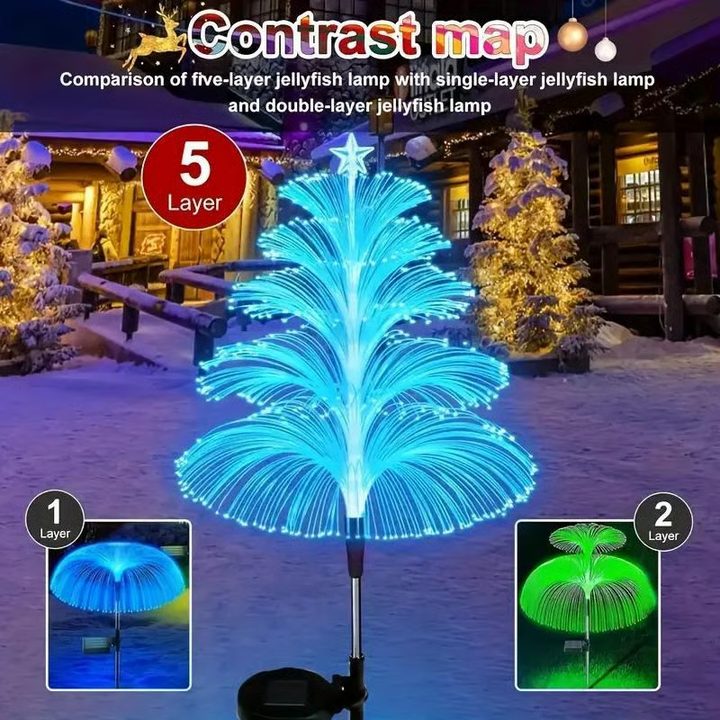 Set of three solar Christmas tree lights, ideal for holiday yard and garden adornment