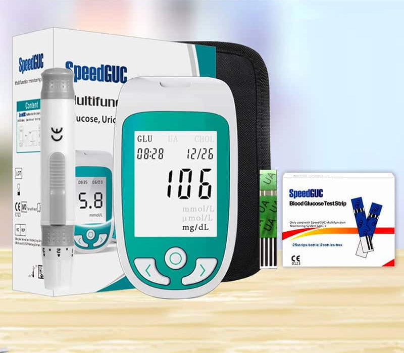 Unisex health monitor for cholesterol, glucose, and uric acid tests. Essential for personal wellness.