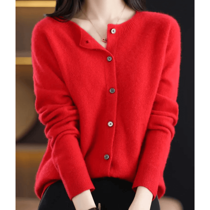 Merinowolle Damen Rundhals Cardigan