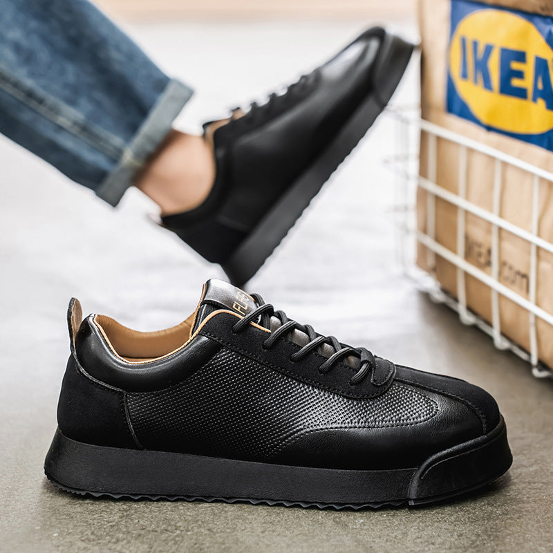 Urban black men's sleek sneakers, comfortable footwear for everyday style.
