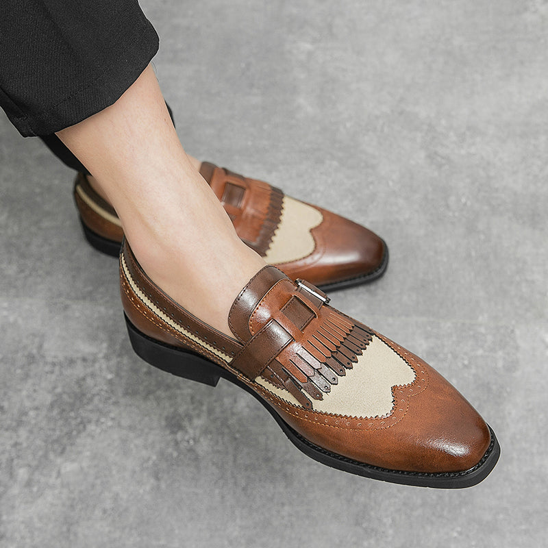 High-quality men's dress shoes, handcrafted Regent brogue loafers with easy slip-on design.