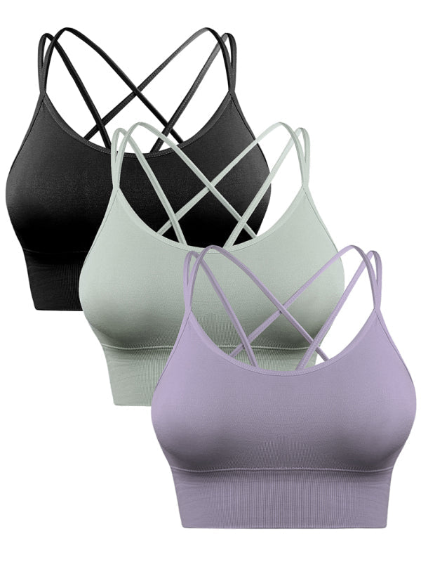"3er Pack gepolsterter Damen Sport-BH, crisscross Design, nahtlos, für Yoga und Fitness, vielseitige Farben"