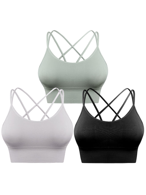 "3er Pack gepolsterter Damen Sport-BH, crisscross Design, nahtlos, für Yoga und Fitness, vielseitige Farben"