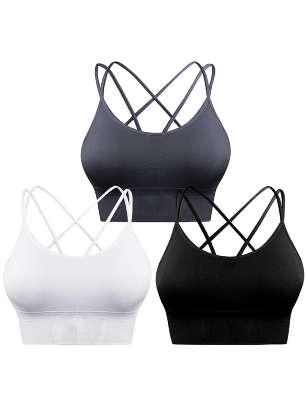 "3er Pack gepolsterter Damen Sport-BH, crisscross Design, nahtlos, für Yoga und Fitness, vielseitige Farben"