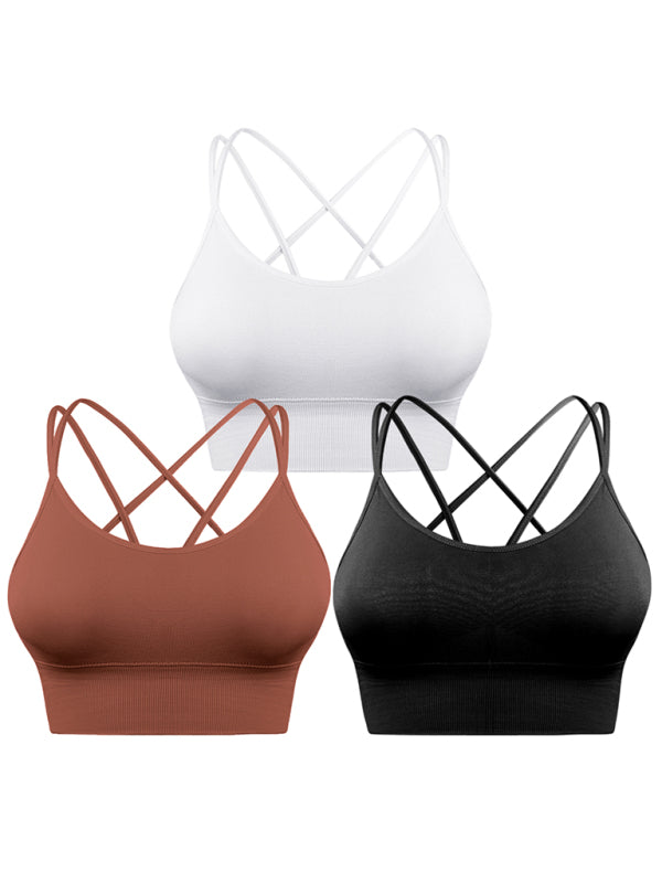 "3er Pack gepolsterter Damen Sport-BH, crisscross Design, nahtlos, für Yoga und Fitness, vielseitige Farben"