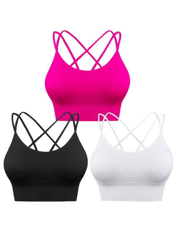 "3er Pack gepolsterter Damen Sport-BH, crisscross Design, nahtlos, für Yoga und Fitness, vielseitige Farben"