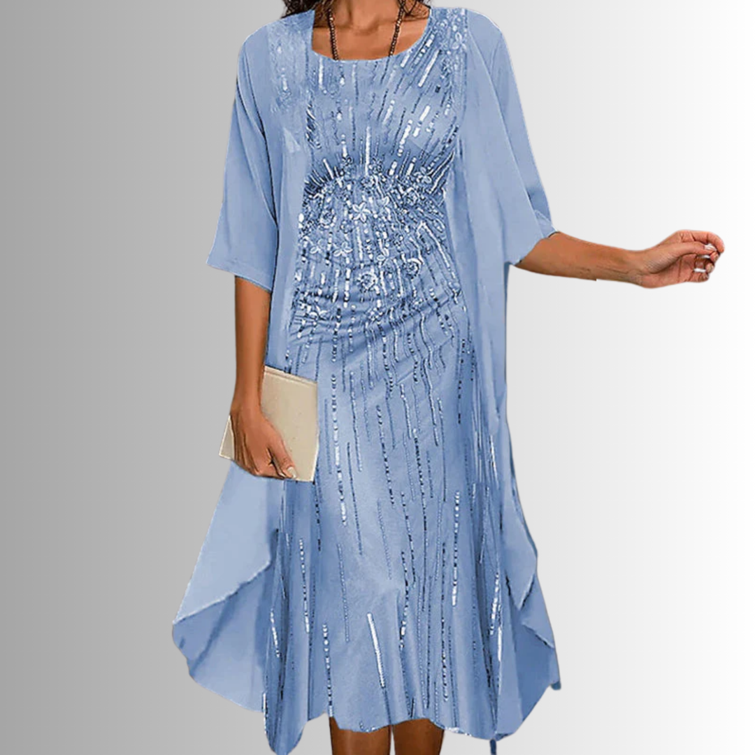 Comfortable & versatile women's floral midi dress with a sheer cardigan, a fashionable 2-piece set.
