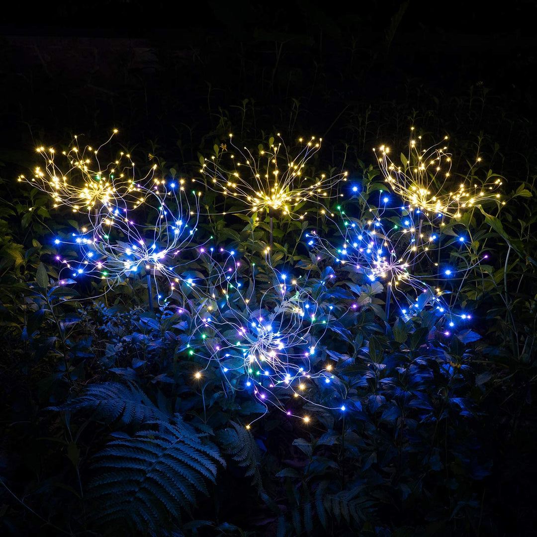 Bright solar LED firework lights, a convenient 4-pack for easy outdoor garden installation