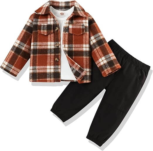 Kleinkind 3-teiliges Outfit - Flanellhemd, Shirt & Hose