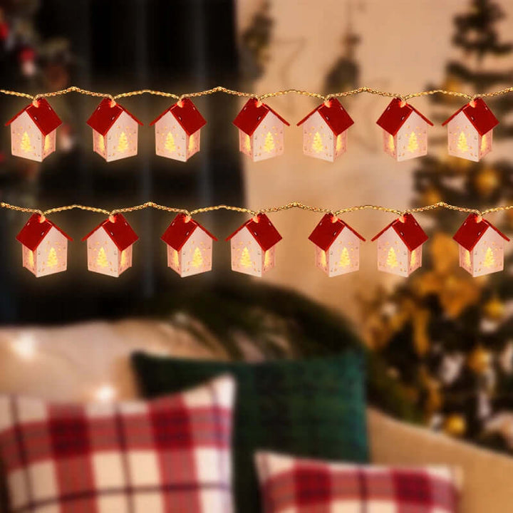 Hängende Holz-Weihnachtshäuser mit LED