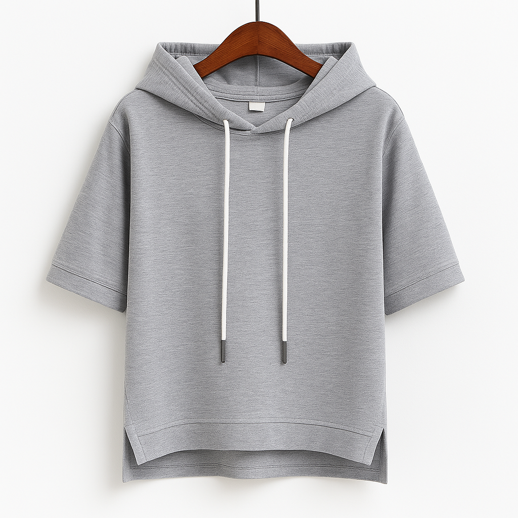 Trendy women's short sleeve hoodie, ideal for spring & summer casual outfits. Relaxed fit for ultimate comfort.