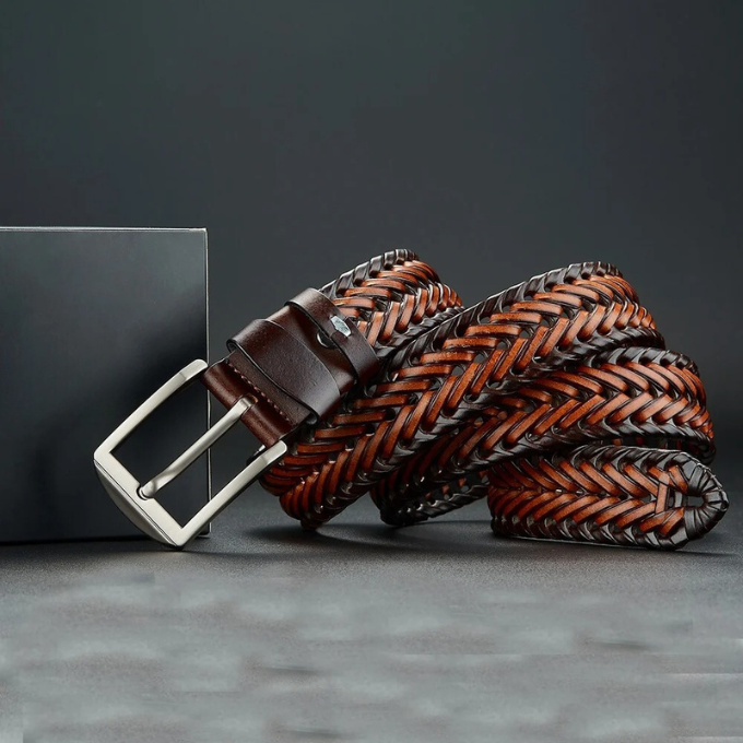 Brown braided cowhide leather belt for men, a versatile and durable accessory suitable for casual use.