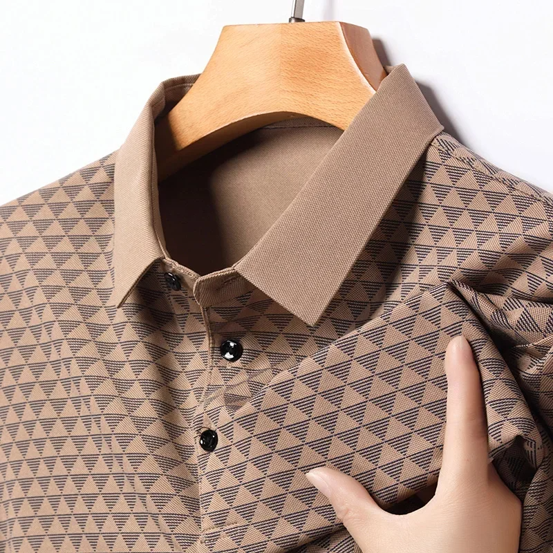 Comfortable men's diamond pattern polo shirt, short sleeve, ideal for easy care casual & everyday style.