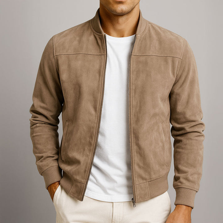 Men's brown urban bomber jacket for effortless style. Sleek design, modern fit for casual outerwear.