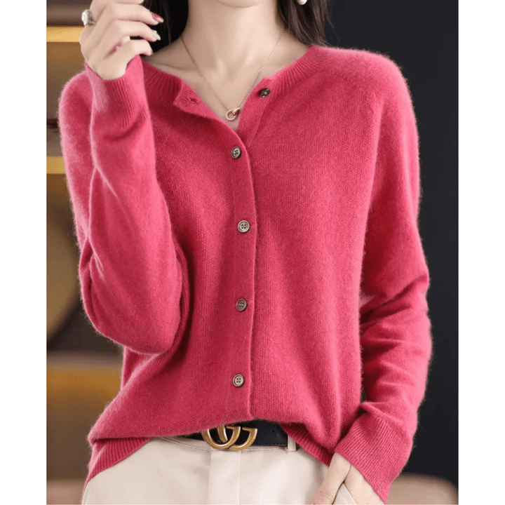Merinowolle Damen Rundhals Cardigan