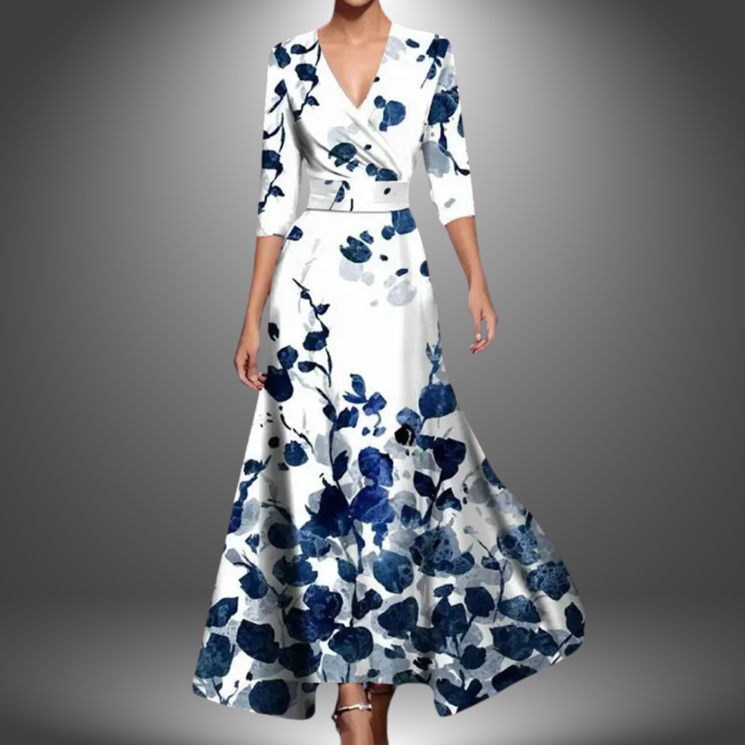 Elegant women's V-neck maxi dress, a flattering boho summer dress with half sleeves for casual chic style.