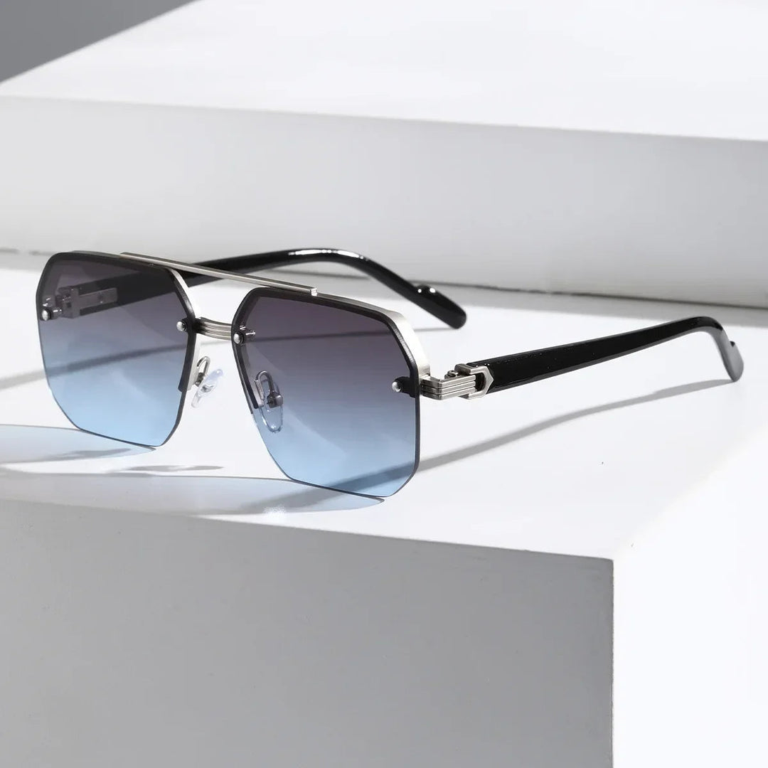 Stylish men's geometric sunglasses. Modern design with full UV protection. Essential fashion eyewear accessory for men.