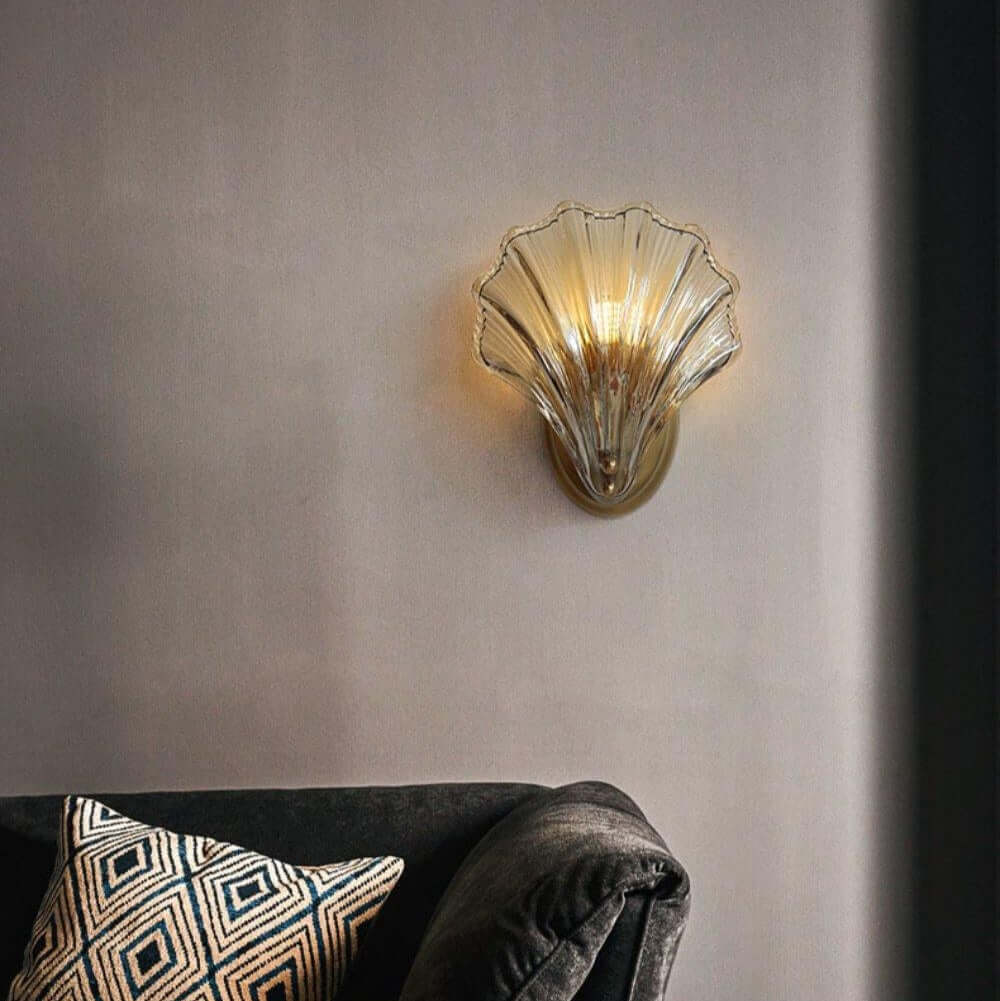 Muschel Wandleuchte aus Messing & Glas