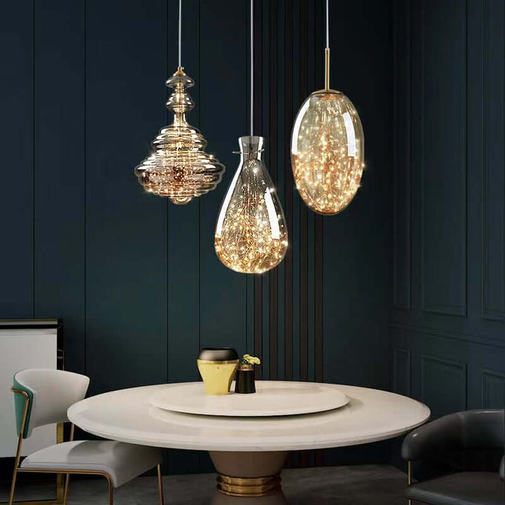 Moderne Glas-Pendelleuchte Sternenhimmel Grau