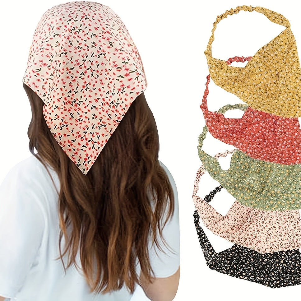 Stylish women's chiffon head wrap with vibrant floral pattern, comfortable and chic hair accessory.