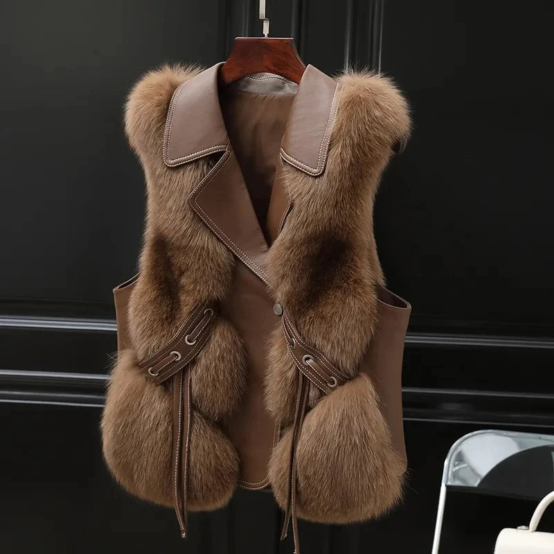 Elegant women's winter vest. Versatile layering piece, chic outerwear for sophisticated cold-weather fashion.