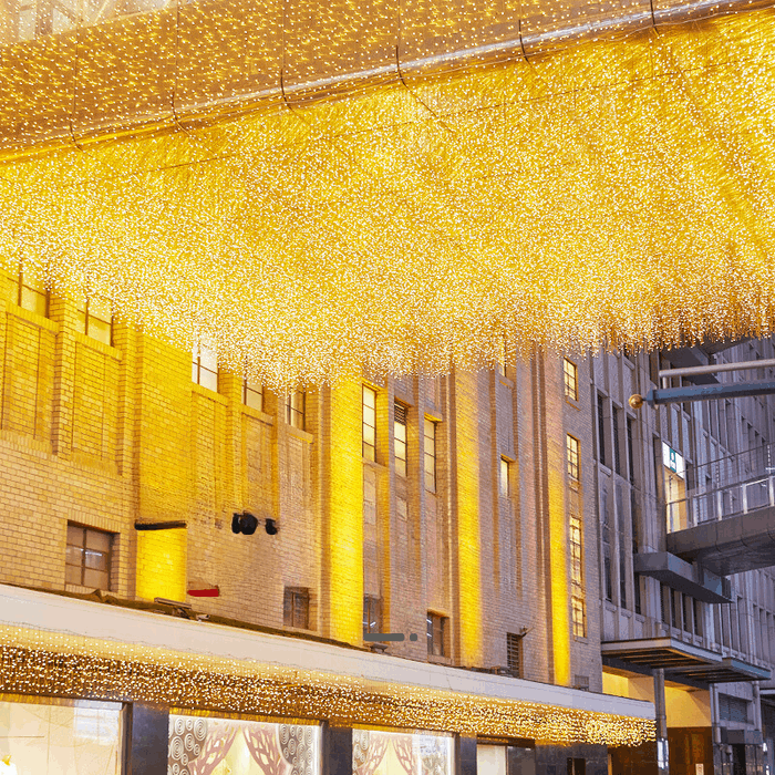 "50m Weihnachtsvorhang Lichterkette IP44, warmweiße LED-Leuchten, wasserfest für Garten oder Terrasse, Wasserfall-Effekt"