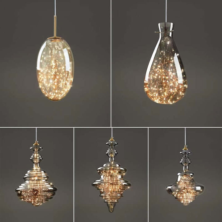 Moderne Glas-Pendelleuchte Sternenhimmel Grau