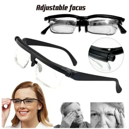 Adjustable focus reading glasses for near & far sight. Convenient, lightweight, and versatile vision aid.