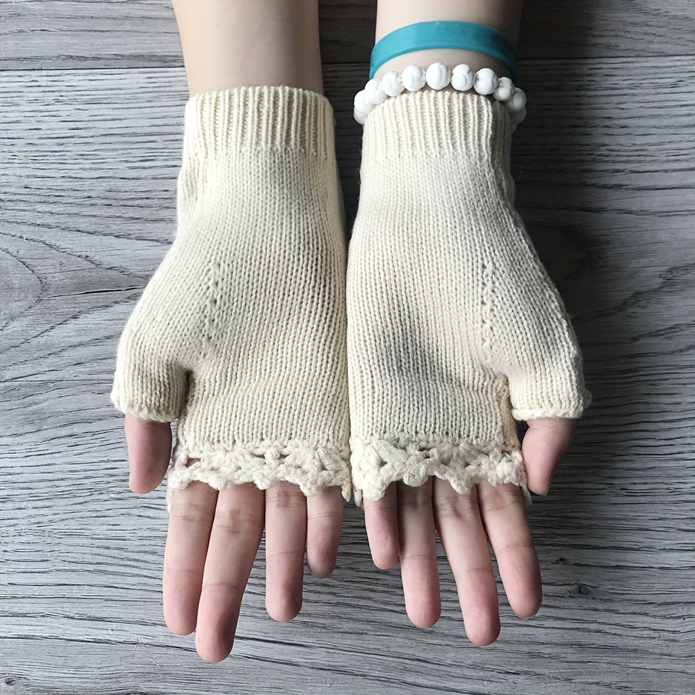 Elegant hand-embroidered floral fingerless gloves for women, a cozy knit accessory & stylish hand warmer.
