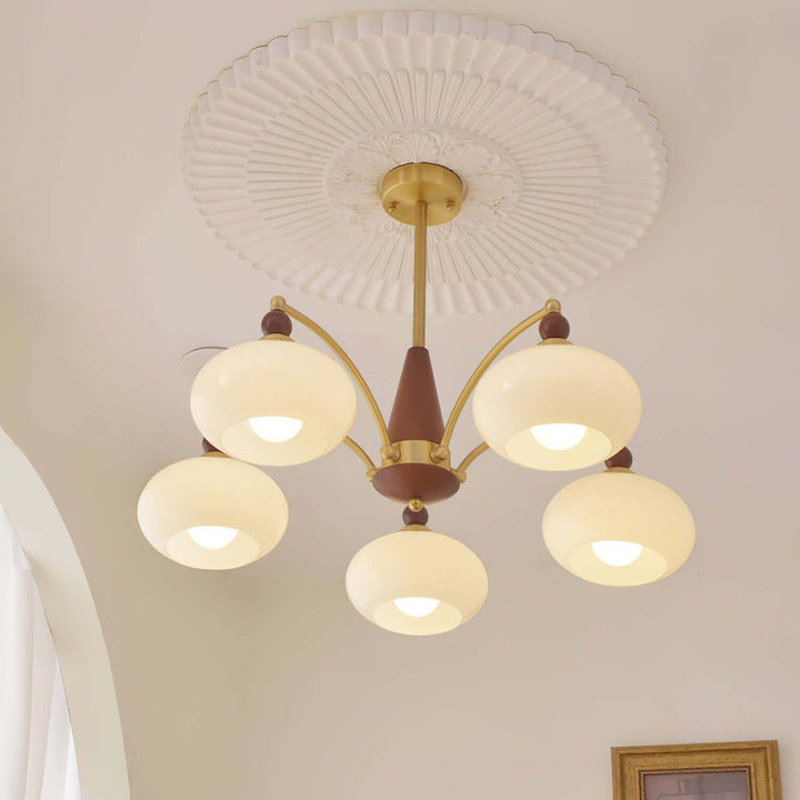 Retro Kronleuchter Holz & Messing