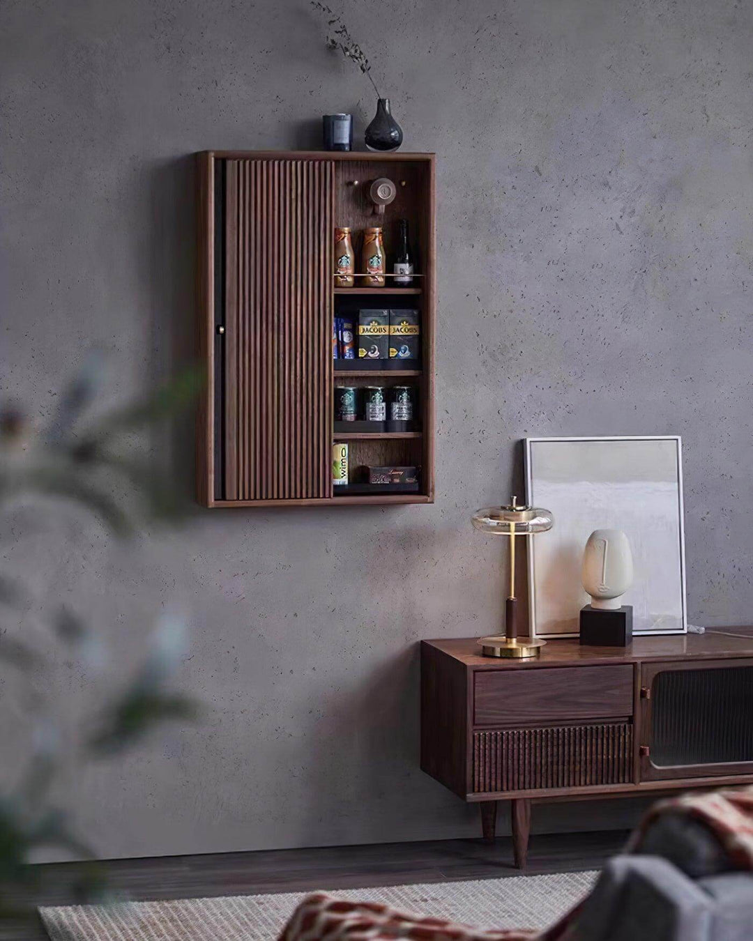 Designer Tischleuchte Modern Glas Holz Metall