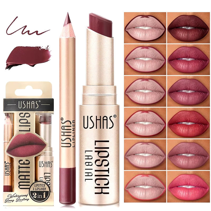 Versatile matte lipstick and lip liner pen. Waterproof, high-pigment, long-lasting beauty for women.