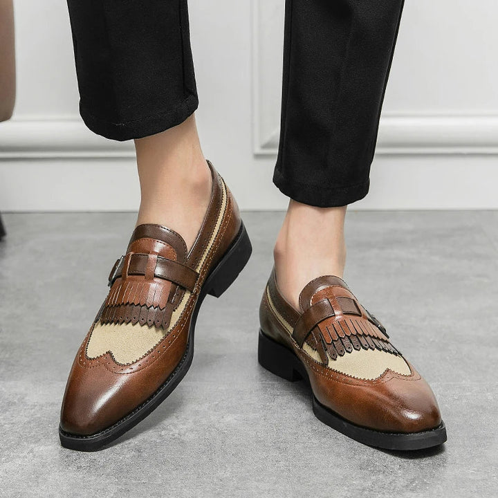 Men's Regent slip-on loafers, versatile brogue dress shoes perfect for casual elegant outfits.