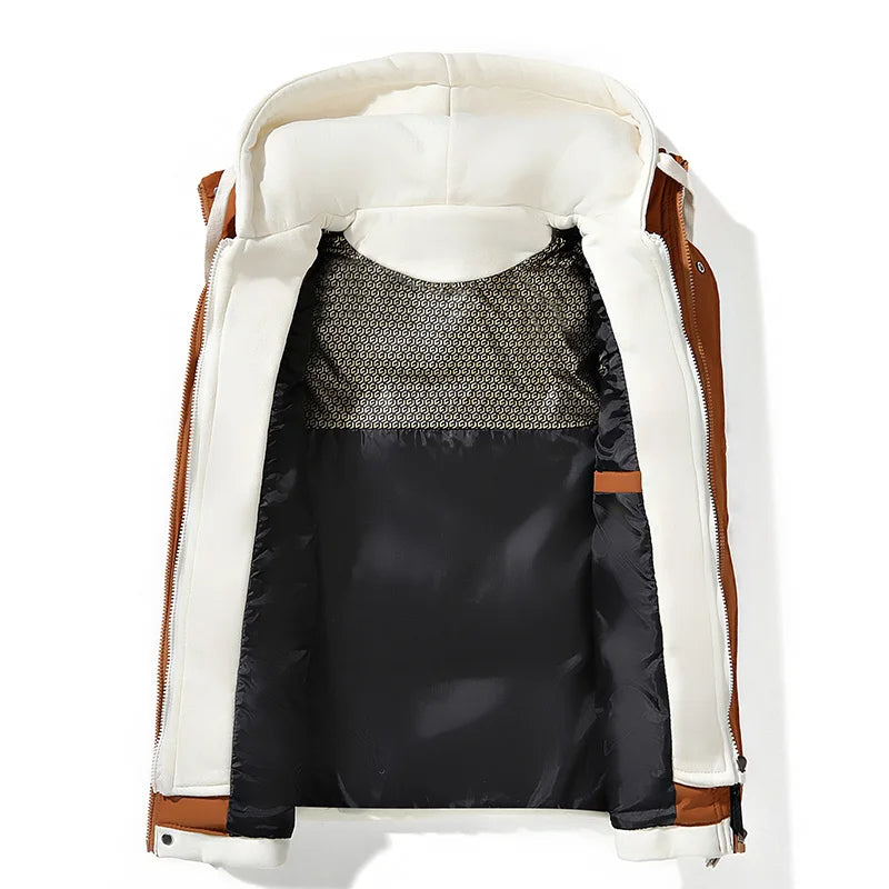 Lightweight men's zip-front hooded puffer vest, perfect for fall/winter casual outerwear and comfort.