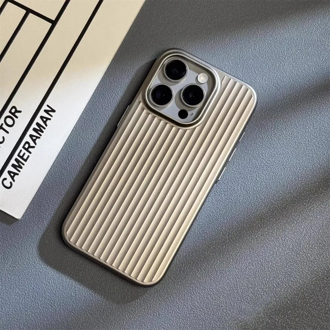 Wireless charging compatible Men's Titanium Shield Pro iPhone case, a slim, shockproof, and scratch-resistant cover.