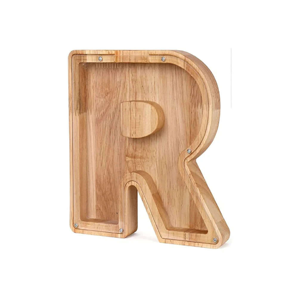 Holz Sparschwein mit Sichtfenster - Alphabet-Design