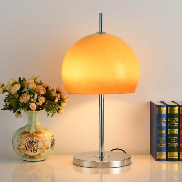 Pilz Design Tischlampe Glas Bernstein