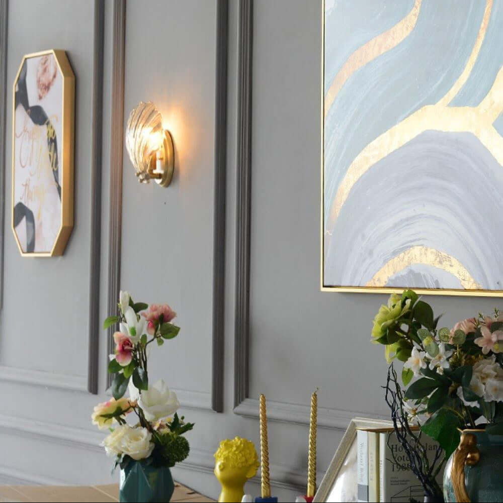 Muschel Wandleuchte aus Messing & Glas