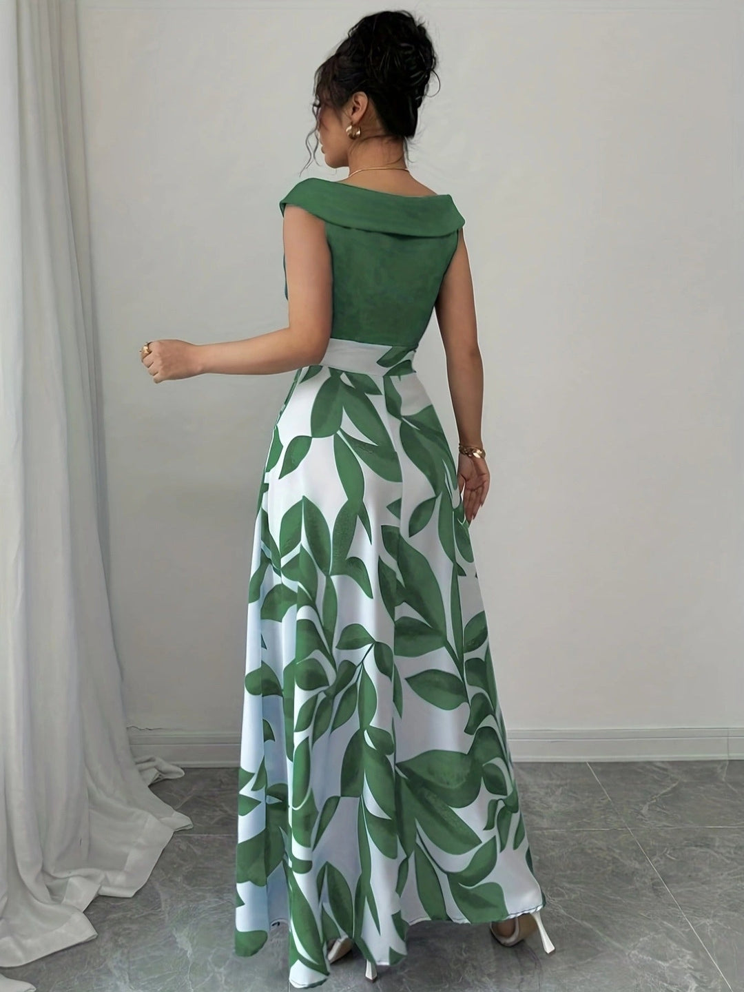 Beautiful women's elegant A-line V-neck maxi dress, designed for special occasion and party wear.