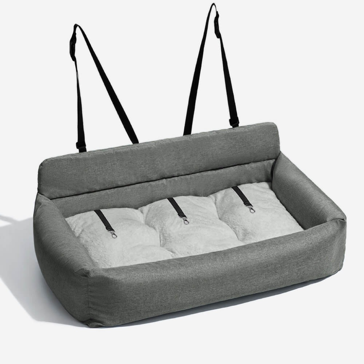 Washable dog car backseat bed for medium to large dogs. Ensures pet comfort & safety during car travel.