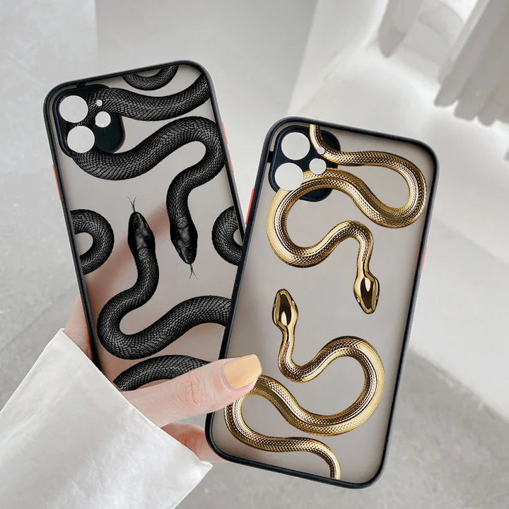 Elegant serpent motif iPhone case for women, sleek design ensures both style and protection.