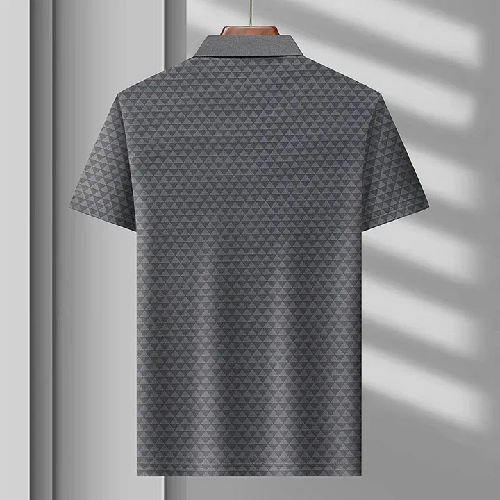 Relaxed fit men's classic polo shirt with a subtle diamond pattern, short sleeve, perfect for casual comfort.