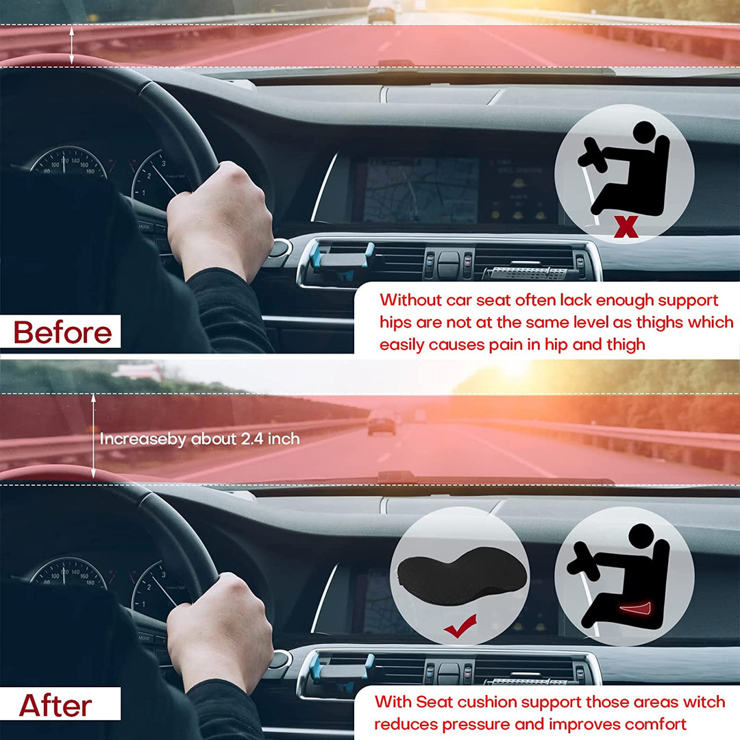 Vehicle accessory: driving booster seat cushion for optimal position & back support.