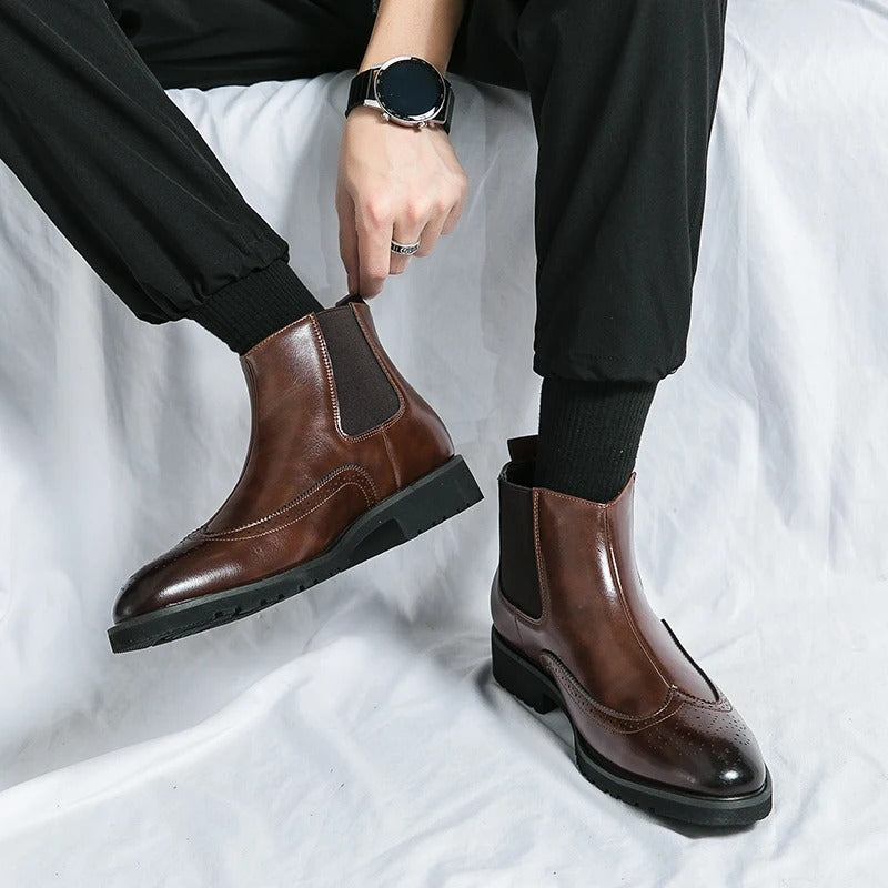 High-quality men's chelsea boots, durable construction with distinct brogue for lasting style.