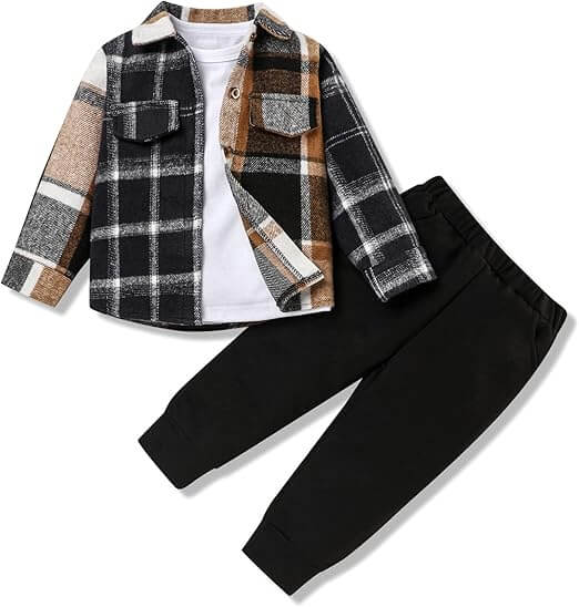 Kleinkind 3-teiliges Outfit - Flanellhemd, Shirt & Hose